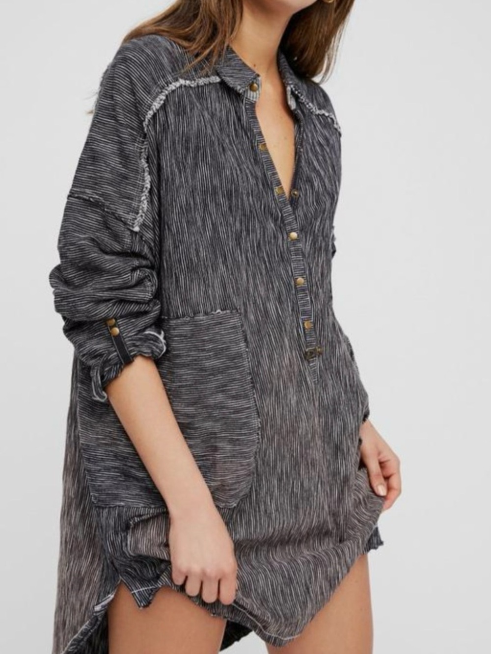 Free People Black Fabulous Tokyo Maxi Henley Tunic Top Sz M